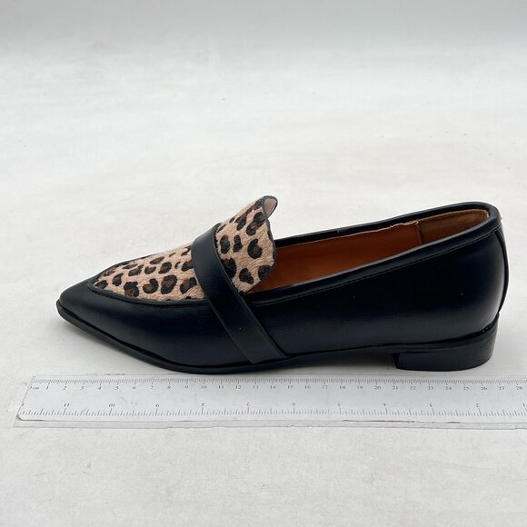 YDN Leopard Black Loafers Comfort Stacked Low Heel Poined Slip On Walking Shoes - Picture 2 of 8